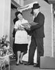 Salesman Talking to a Mature Woman Fine Art Print