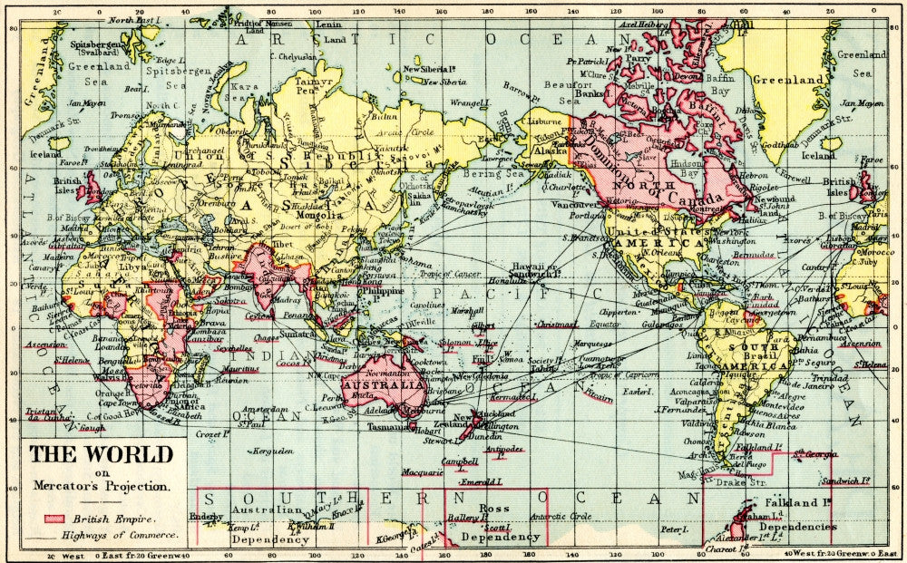 1930s World Map Fine Art Print on Mercator Projection by Hilary Jane Morgan