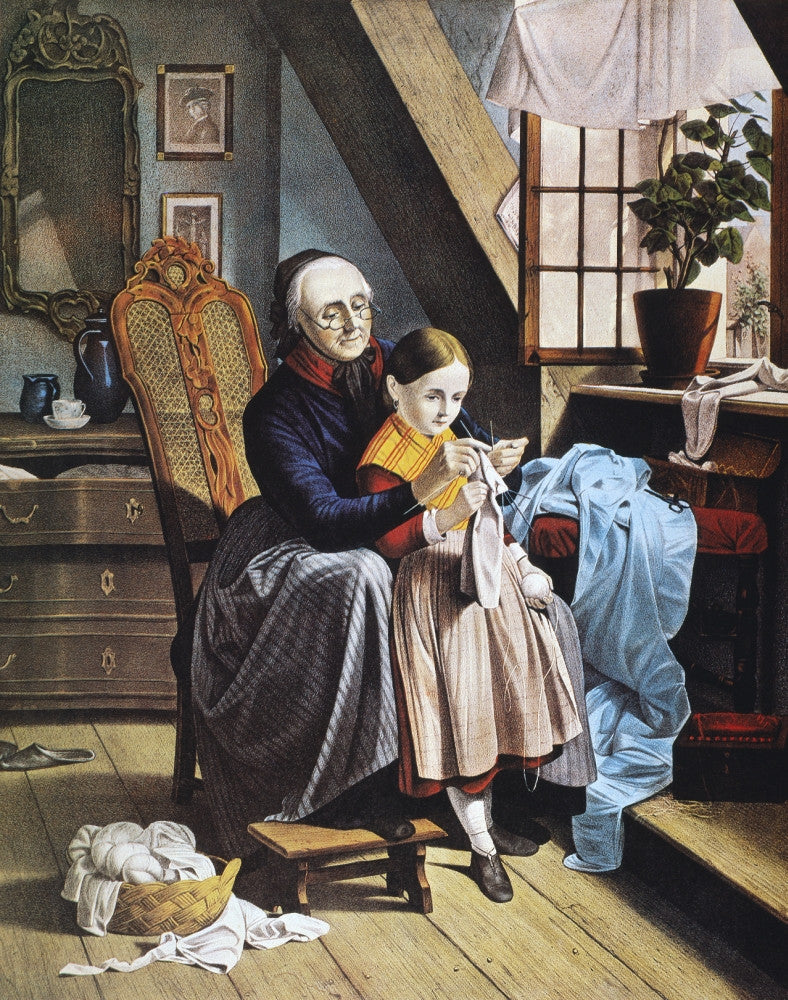 Currier & Ives: The Knitting Lesson Lithograph Print