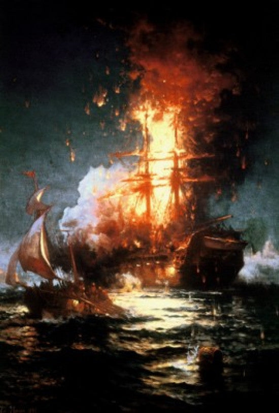 Burning of the Frigate Philadelphia - Tripoli Harbor Fine Art Print by Edward Moran