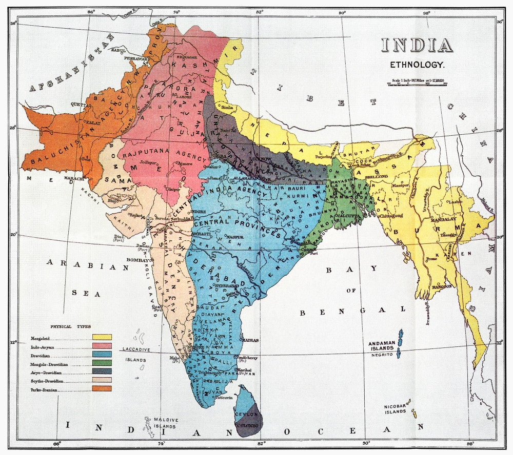 19th Century Map of India by Sir Herbert Hope Risley - Fine Art Print