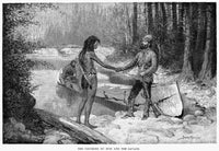 Canada: Fur Trade - 'The Courier Du Bois and The Savage' Wood Engraving Print