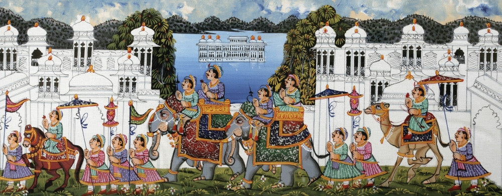 Palace Procession Indian Miniature Painting Fine Art Print by UNK
