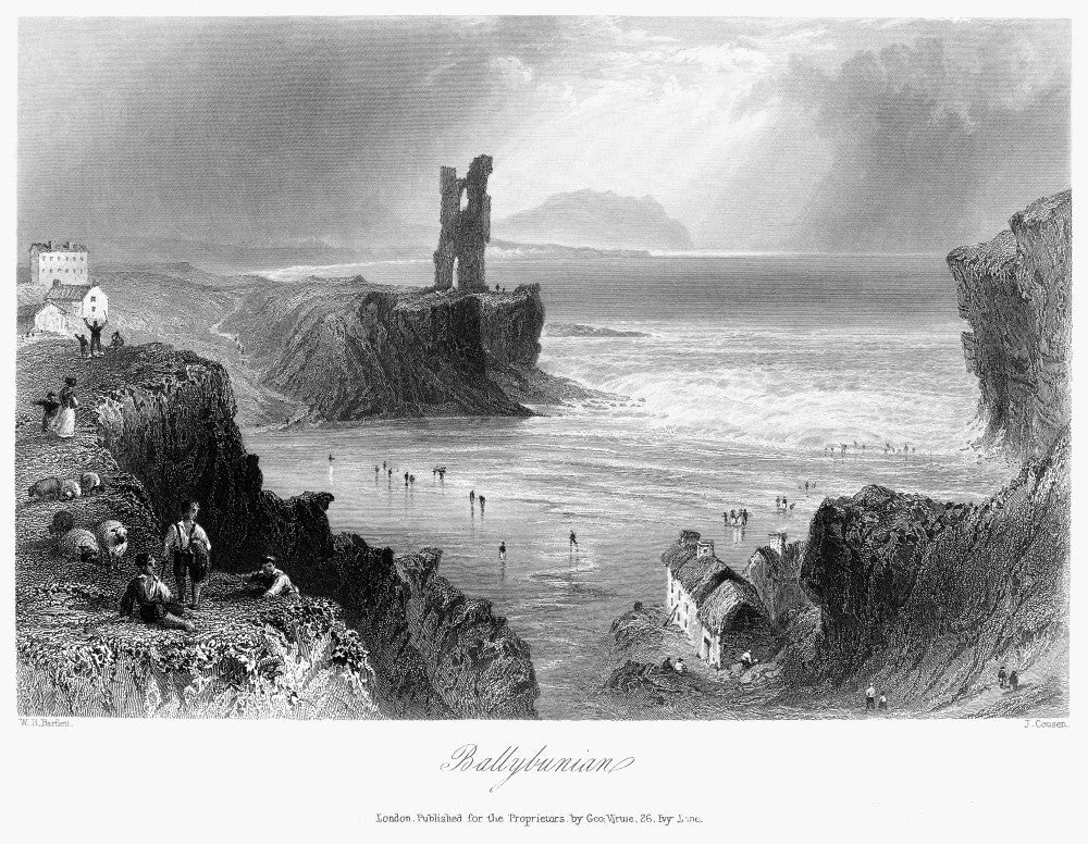 Ireland: Ballybunion Coastal Village Steel Engraving Print