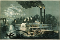 Wooding-Up on the Mississippi Color Lithograph Print by Currier & Ives
