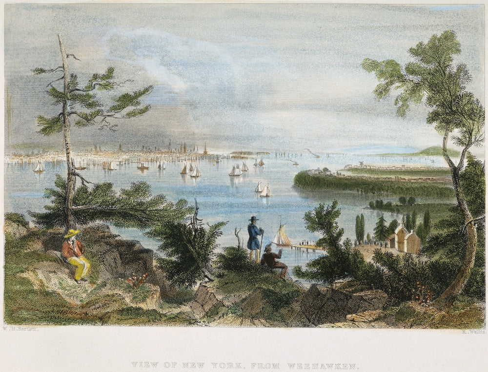 View of New York and Hudson River from Weehawken - Steel Engraving