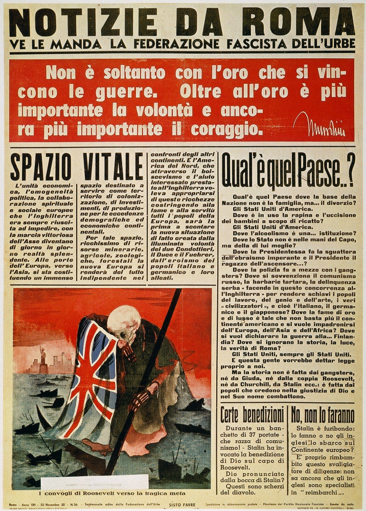 WWII Italian Newspaper Front Page Fine Art Print - 1942