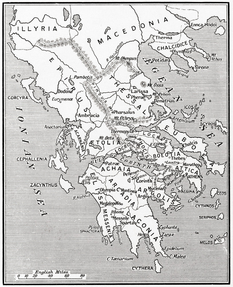 Map of Ancient Greece (500 - 300 BC) Fine Art Print by Ken Welsh