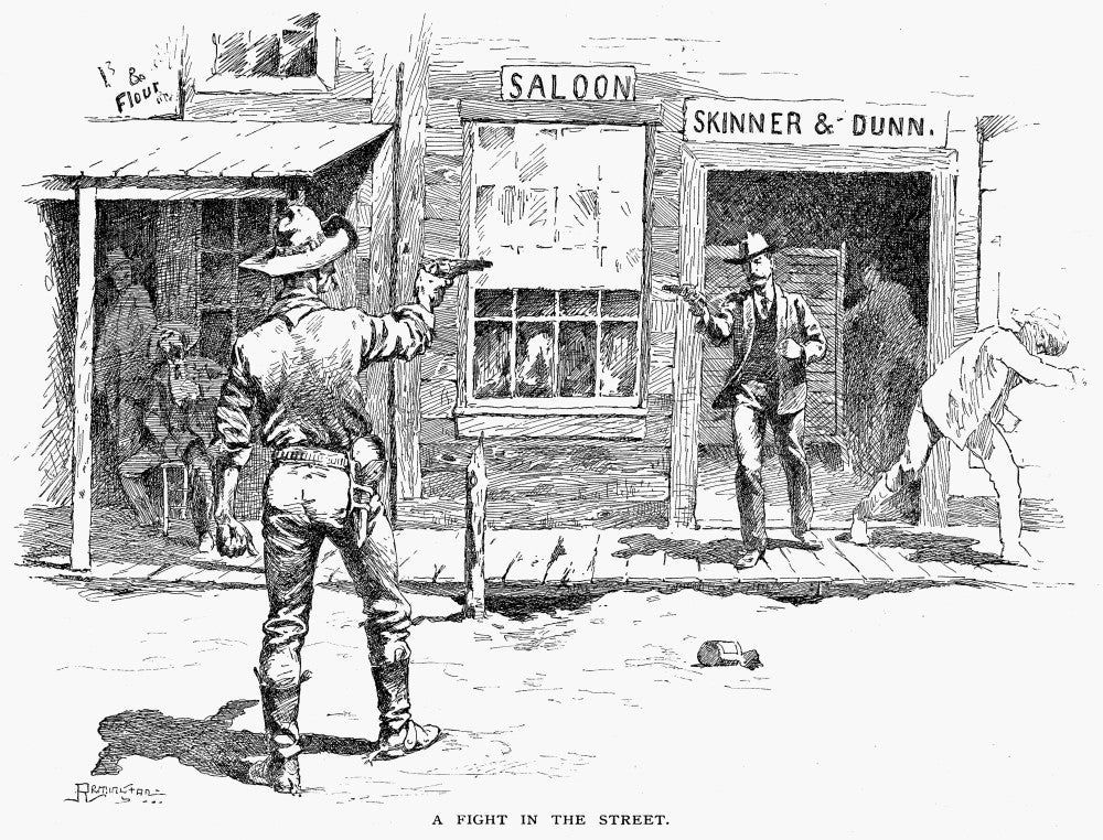 Remington: Duel - Fight in the Street Drawing by Frederic Remington