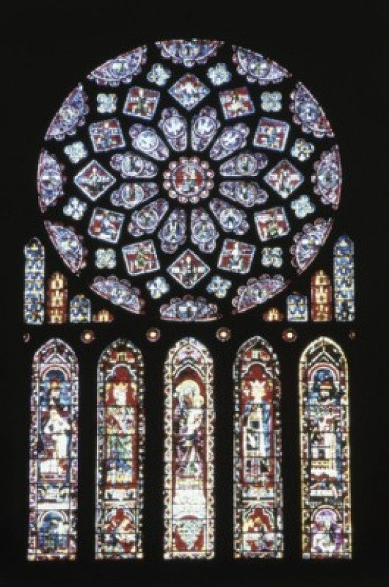 Rose Window and Lancets Stained Glass Print - Chartres Cathedral, France