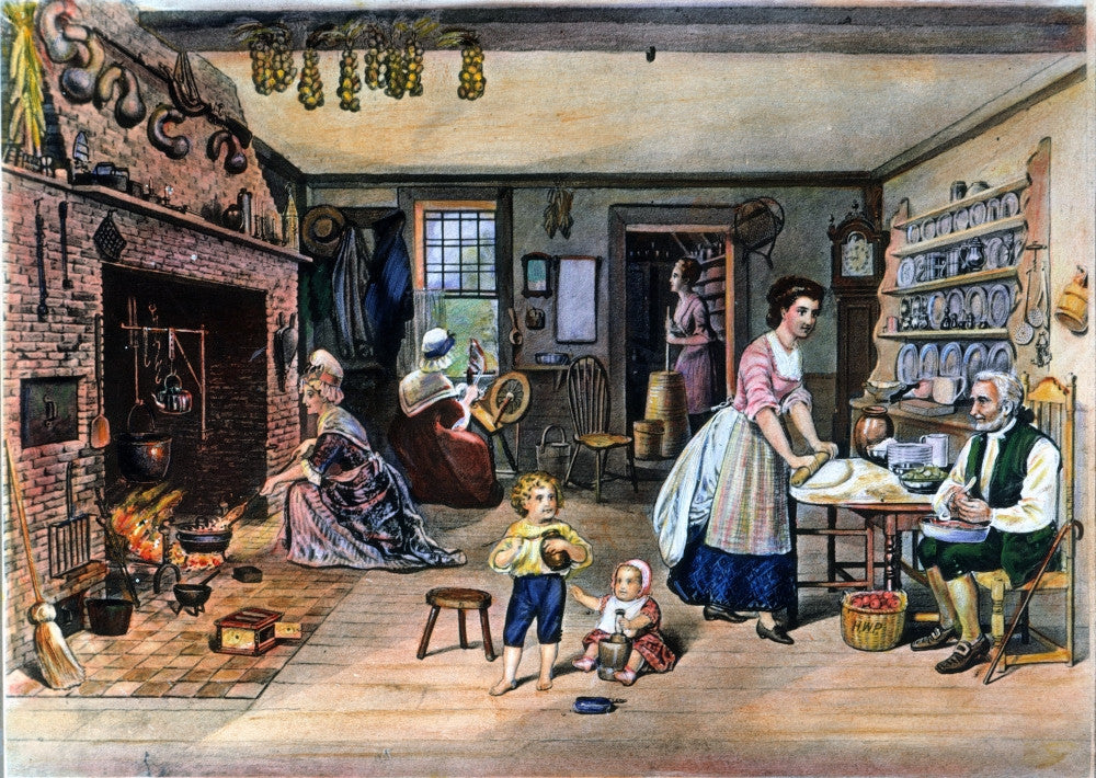 Colonial Kitchen Lithograph Print - 19th Century Fine Art
