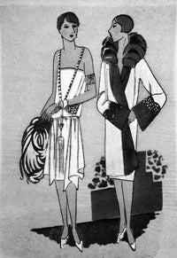 Elegant Women's Velvet Evening Dress & Fur Collar Coat French Illustration, C1925