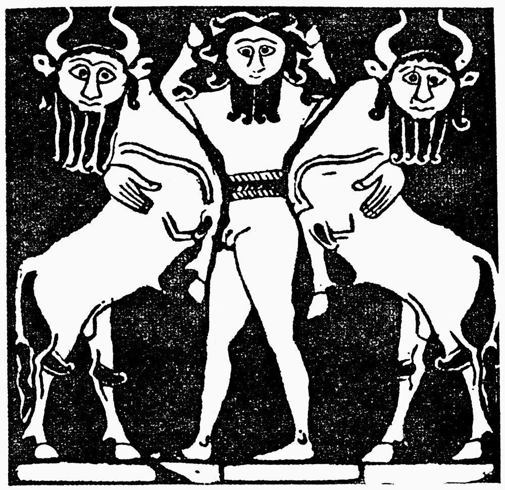 Gilgamesh Taming Two Monsters Fine Art Print - Woodcut from 3rd Millennium B.C.