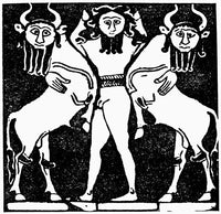 Gilgamesh Taming Two Monsters Fine Art Print - Woodcut from 3rd Millennium B.C.