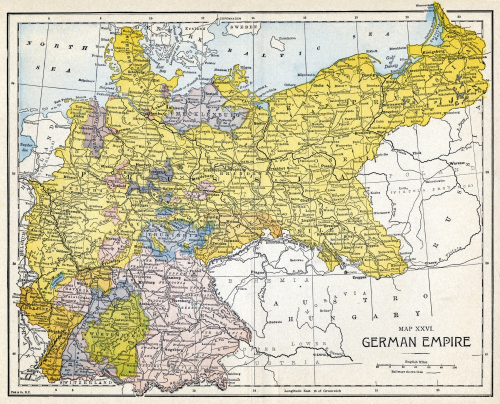 Map of Germany Following Its Unification in 1871 - Fine Art Print by Granger Collection