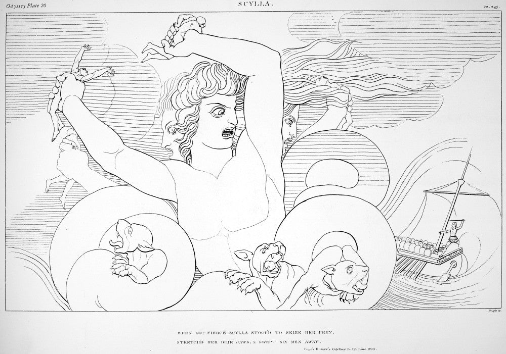 Homer's The Odyssey: Scylla Line Engraving by James Neagle
