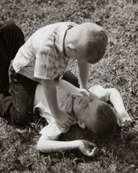 High Angle View of Two Boys Fighting Fine Art Print