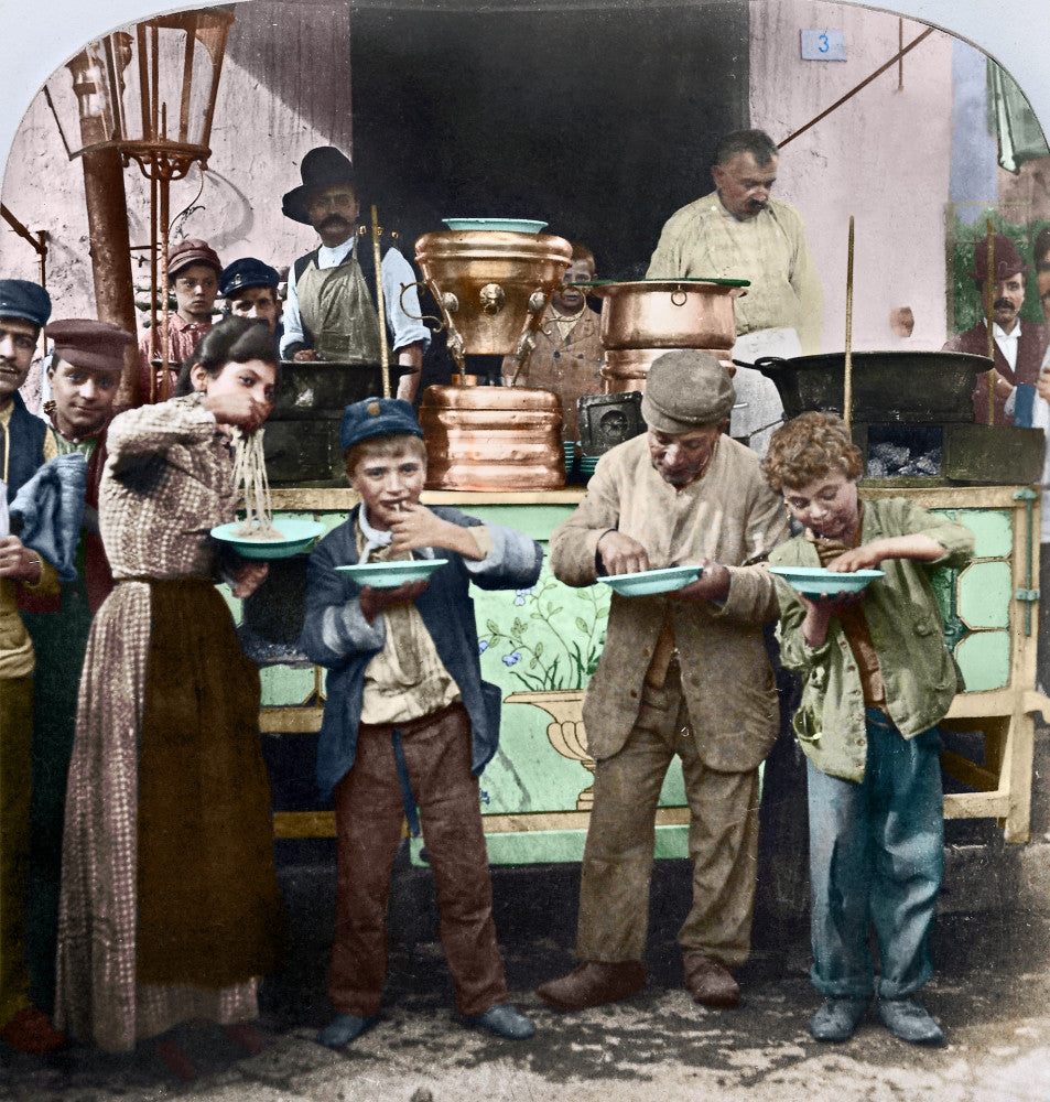 Spaghetti Vendor Fine Art Print - Naples, Italy (C1908)