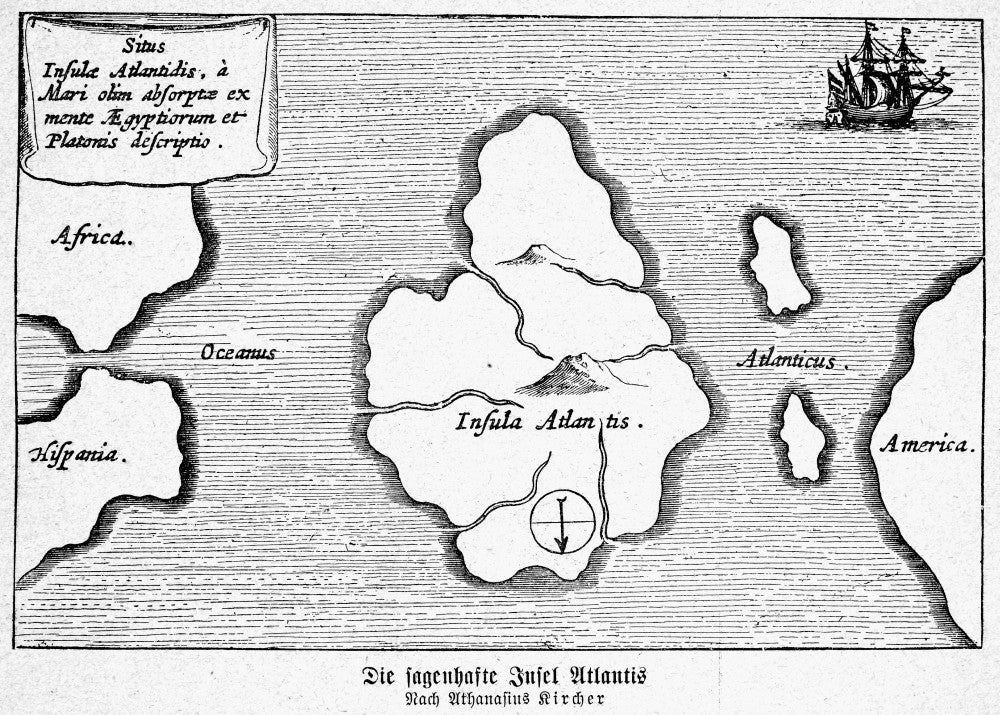 Map of Atlantis Fine Art Print from Athanasius Kircher's 'Mundus Subterraneus' (1678)
