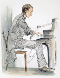 Sergei Rachmaninoff Pencil-and-Wash Drawing by Hilda Wiener