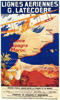 1921 Aviation Poster for French Airline promoting Air Mail & Travel