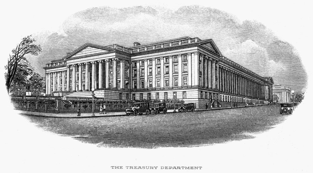 View of the U.S. Treasury Department Steel Engraving Print