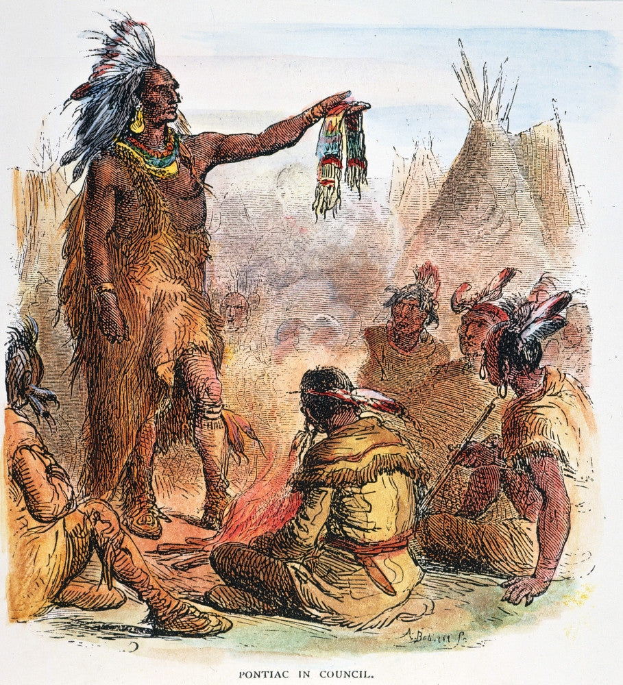 Chief Pontiac in Council with Ottawa Elders - 19th Century Engraving