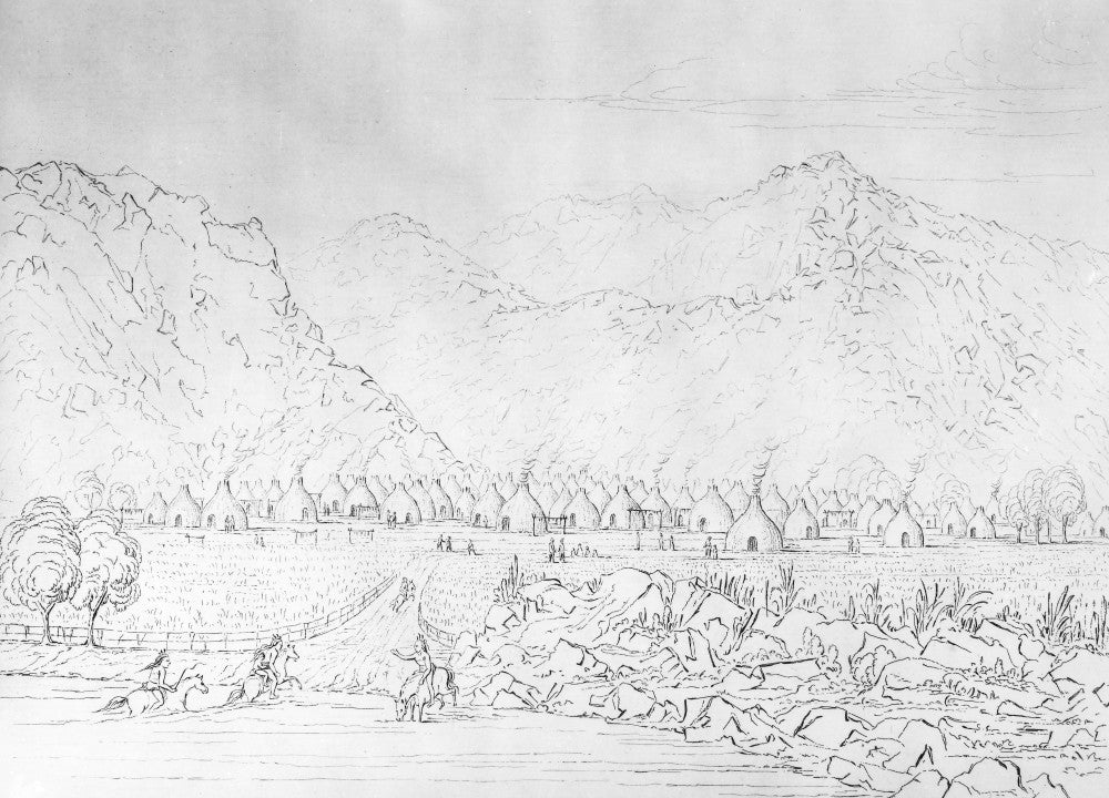 Native Americans: Village, 1844 Pencil Sketch Fine Art Print