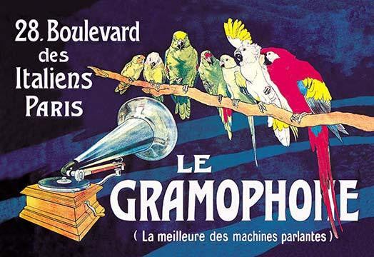 Seven Birds Listening to Music from a Gramophone Fine Art Print by Louis Charles Bombled