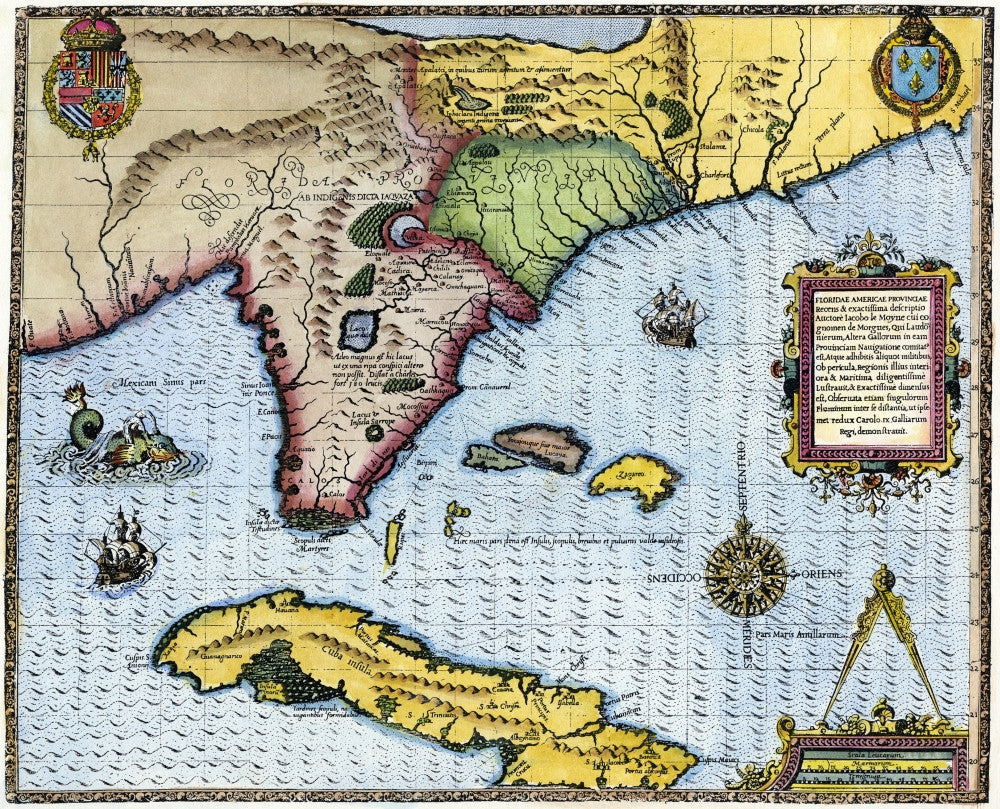 Florida Map Fine Art Print, 1591 Engraving by De Bry | Posterazzi