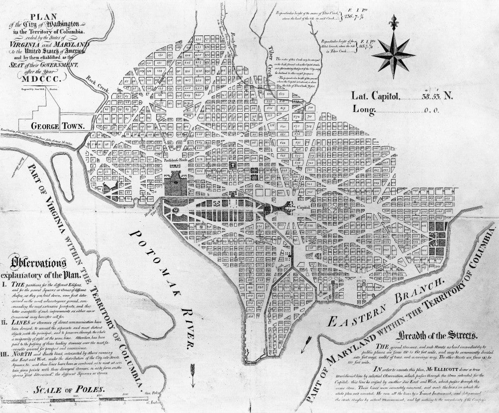 Washington D.C. Engraved Map Fine Art Print by Granger Collection