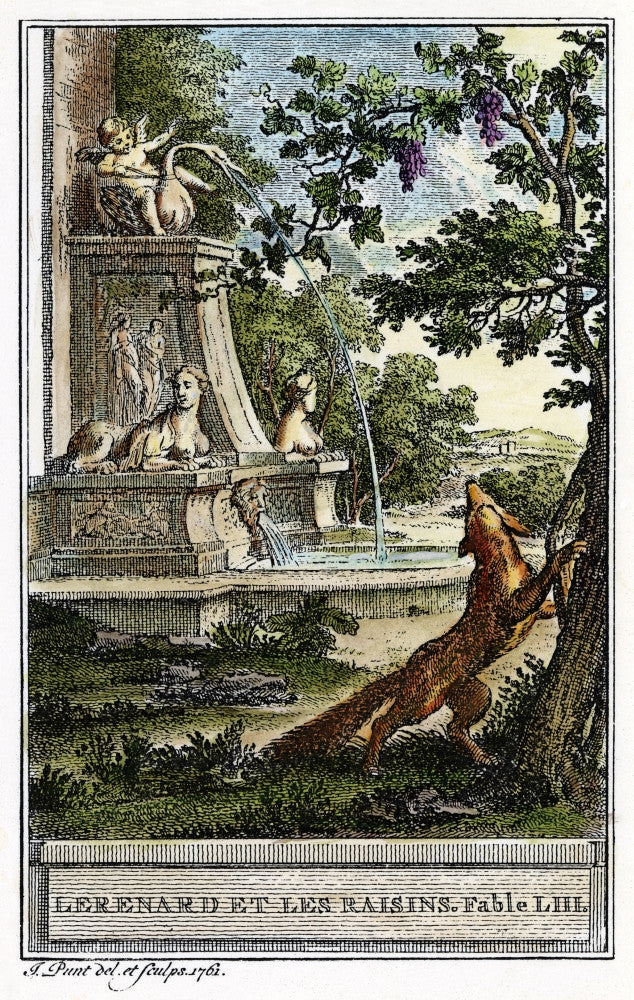 Aesop's The Fox and The Grapes French Engraving Print, 1761