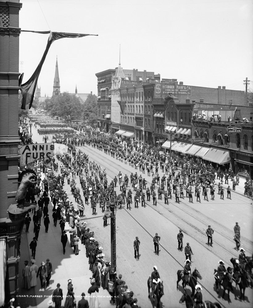 Detroit Parade Fine Art Print Featuring the Michigan Knights Templar Marching Band, Circa 1905