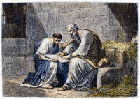 Saint Paul Writing His Epistle - 19th Century Wood Engraving Print