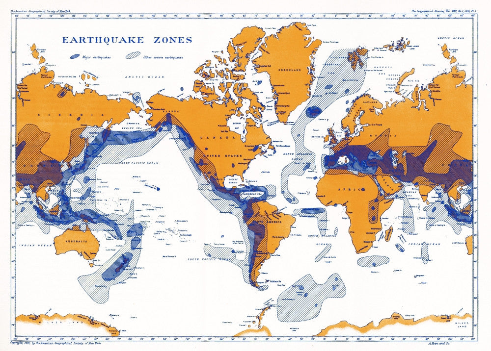 Earthquake Zones Map Fine Art Print by Science Source