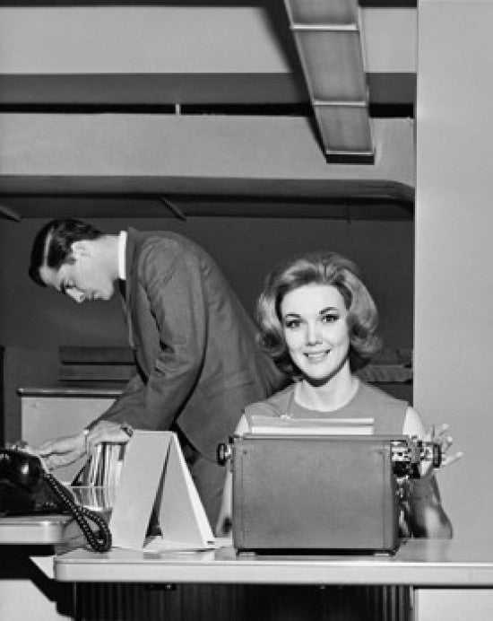 Young Woman Typing on a Typewriter – Fine Art Print