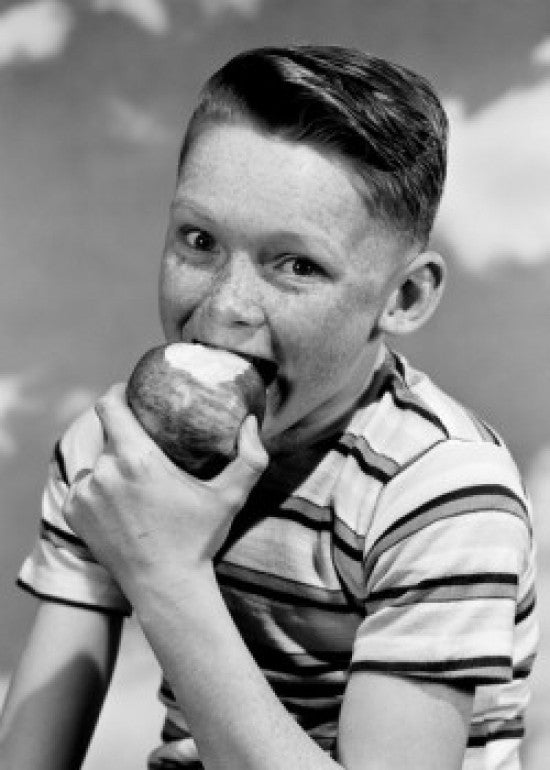 Portrait of Boy Eating Apple Fine Art Print