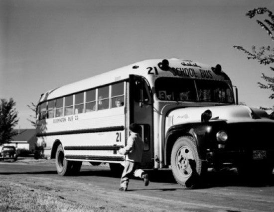 Boy Running to School Bus Fine Art Print