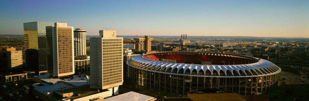 Stunning Sunset Panoramic Print of Busch Stadium & Kansas City Skyline by Panoramic Images