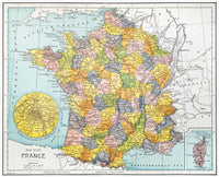 Antique Map of France with Paris Inset Detail - Fine Art Print by Granger Collection