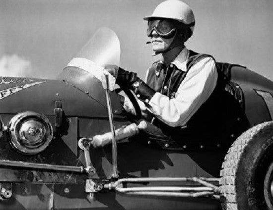 Mid Adult Man Driving Race Car Fine Art Print