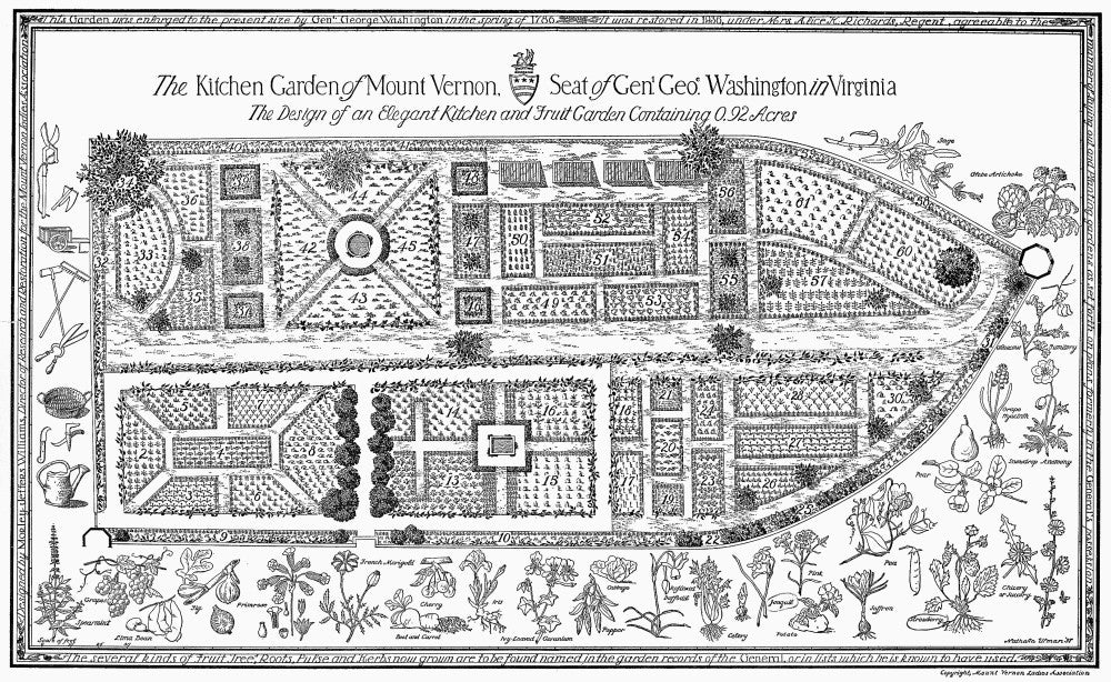 Mount Vernon Garden Diagram Fine Art Print - Early 20th Century