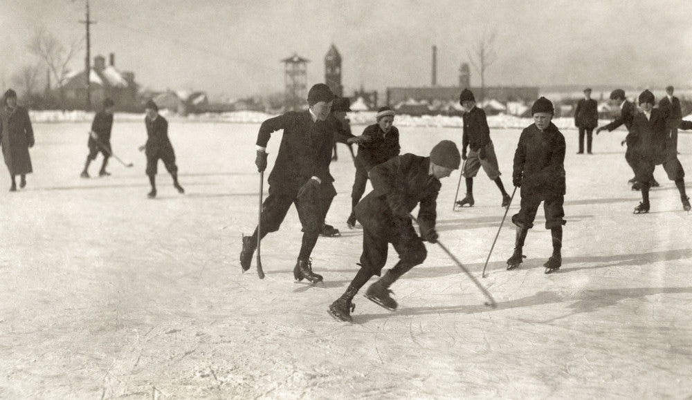 Ice Hockey Scene Fine Art Print by Lewis Hine - 1912