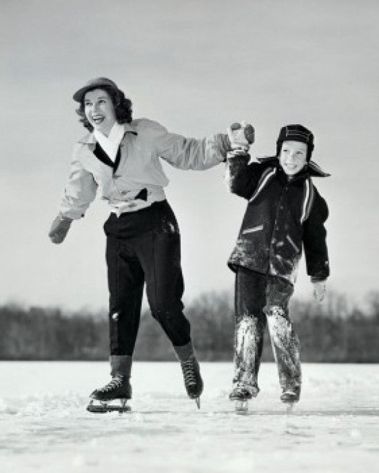 Close-Up of Mother Ice Skating with Son Fine Art Print
