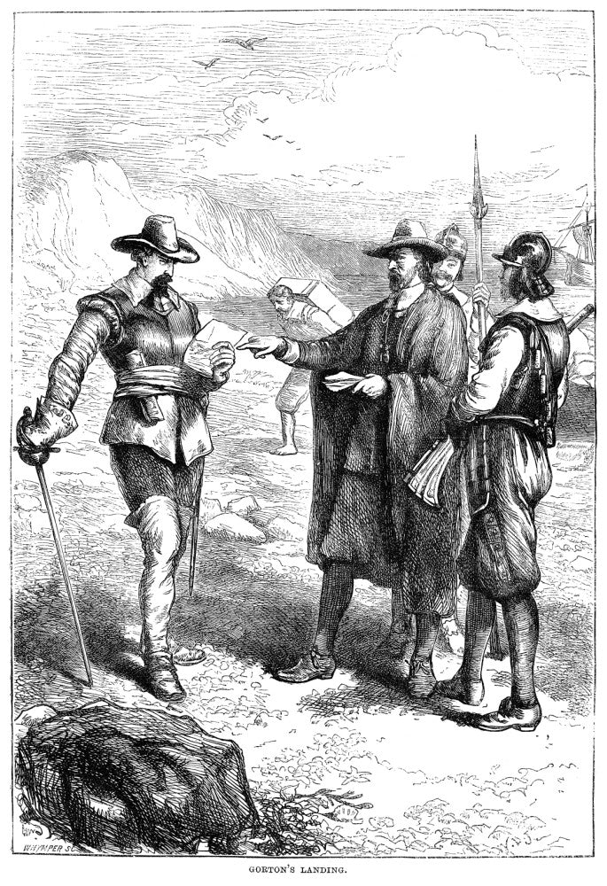 Samuel Gorton Landing in Boston 1648 Wood Engraving Poster Print by Granger