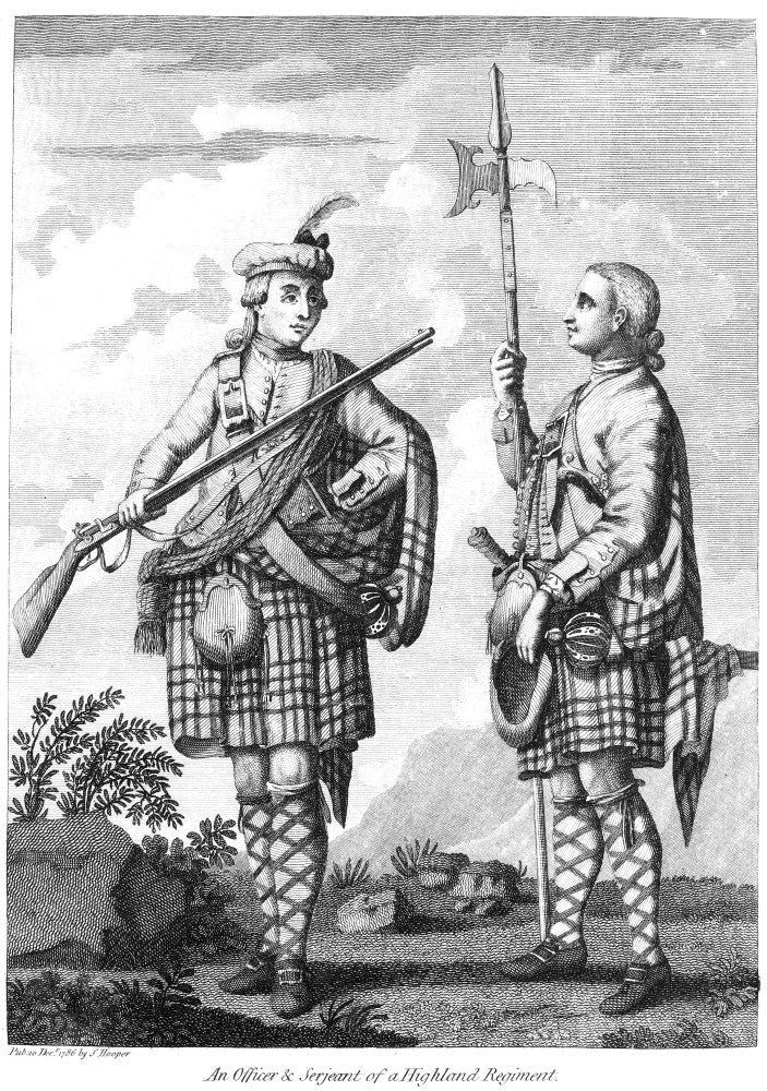 Scottish Soldiers Etching - Officer & Sergeant of Highland Regiment, 1786