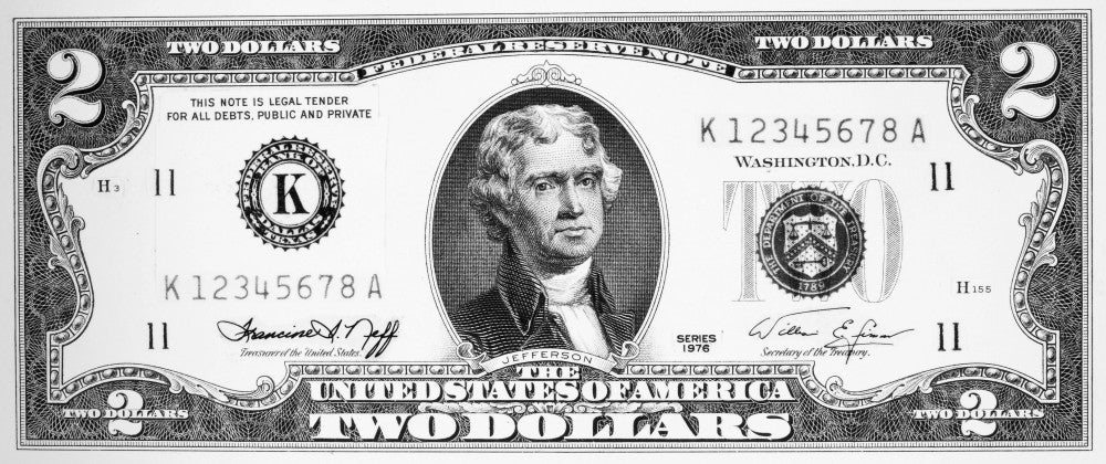Two Dollar Bill Fine Art Print Featuring Thomas Jefferson | Posterazzi