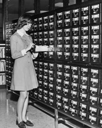 Young Girl Using the Library Card Catalog Fine Art Print