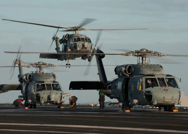 Military Helicopters on USS Carl Vinson Flight Deck Fine Art Print by Stocktrek Images