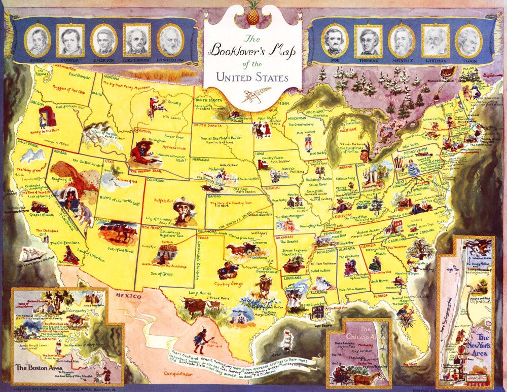 The Book Lover's Map of the United States Fine Art Print by Amy Jones